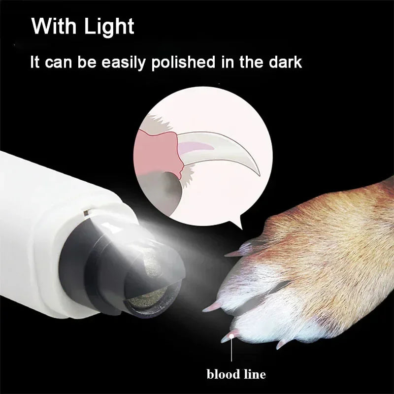 Cortador de unhas elétrico para cães e gatos, recarregável com carregamento USB e luz LED. Silencioso, para animais de estimação, patas de gato, acessório para cuidados com as unhas