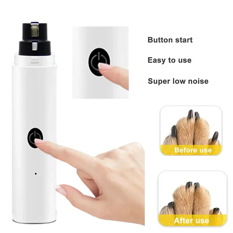 Cortador de unhas elétrico para cães e gatos, recarregável com carregamento USB e luz LED. Silencioso, para animais de estimação, patas de gato, acessório para cuidados com as unhas
