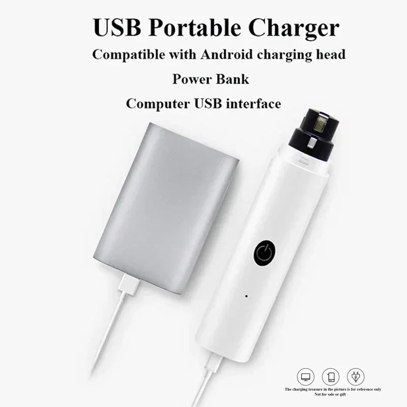 Cortador de unhas elétrico para cães e gatos, recarregável com carregamento USB e luz LED. Silencioso, para animais de estimação, patas de gato, acessório para cuidados com as unhas