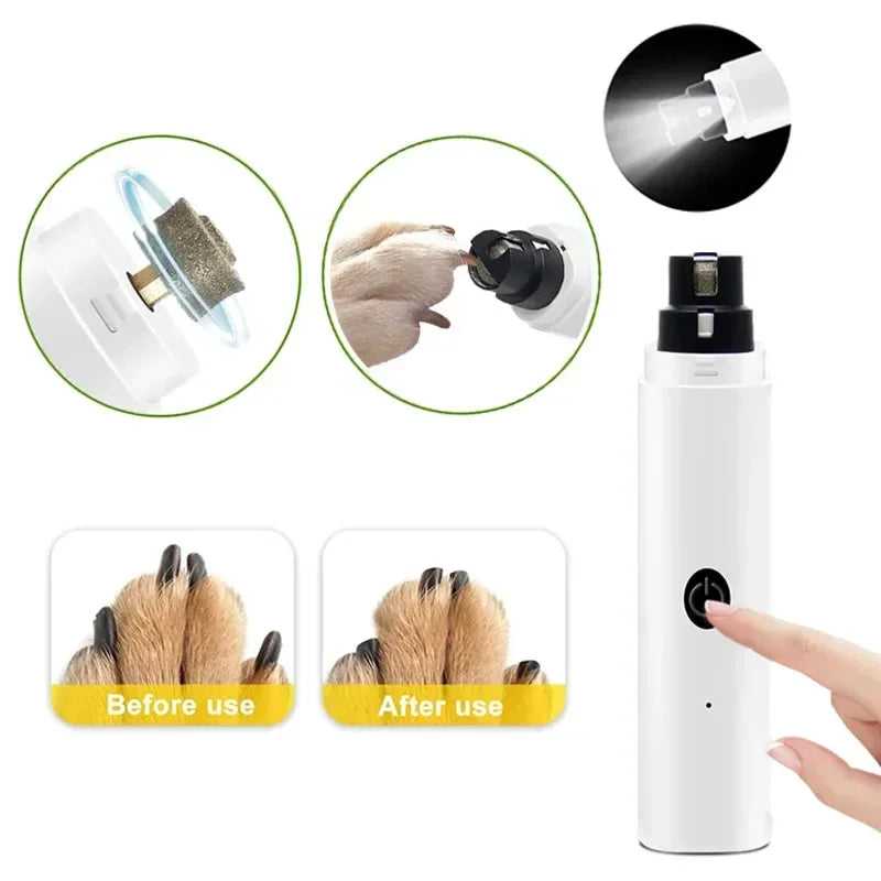 Cortador de unhas elétrico para cães e gatos, recarregável com carregamento USB e luz LED. Silencioso, para animais de estimação, patas de gato, acessório para cuidados com as unhas