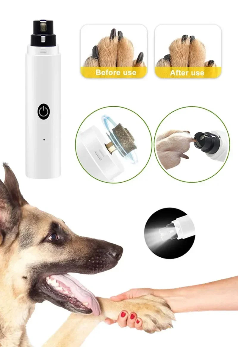 Cortador de unhas elétrico para cães e gatos, recarregável com carregamento USB e luz LED. Silencioso, para animais de estimação, patas de gato, acessório para cuidados com as unhas