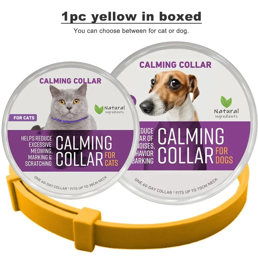 Coleiras calmante com feromônio natural para cães e gatos, alívio da ansiedade, estresse e alívio do mau comportamento por 60 dias